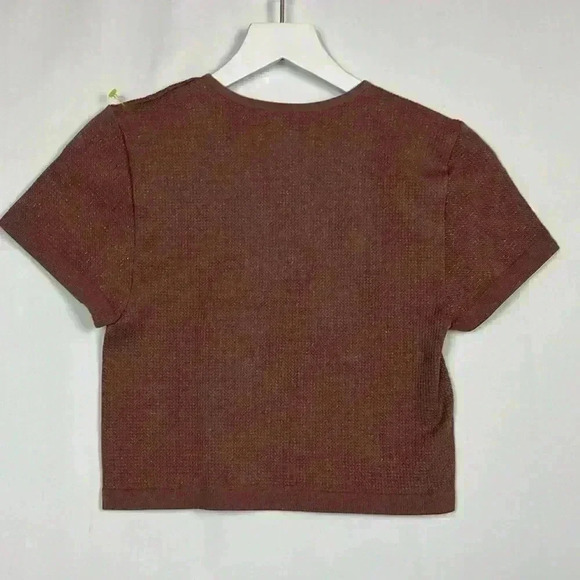 Wild Fable Womens Crop Top Dark Tan XL Short Sleeves Stretchy Pullover Sparkly - Picture 5 of 8